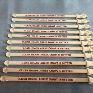 VINTAGE LOT of 11 Clear Heads Agree Calvert is Better Swizzle Stir Sticks #F62